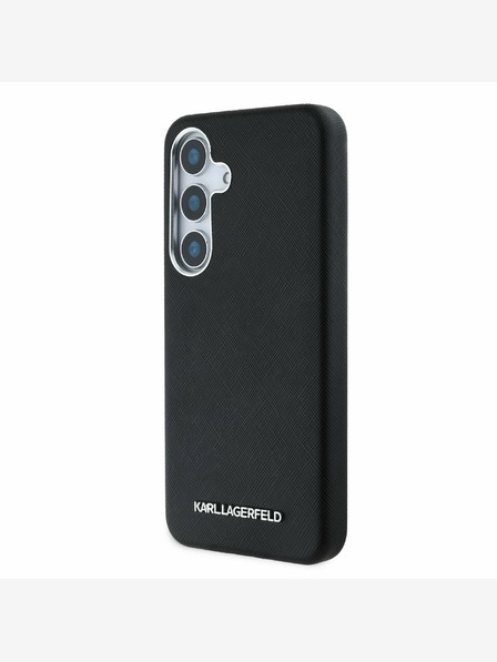 Karl Lagerfeld Karl Lagerfeld PU Saffiano fém logóval és kerettel ellátott fém hátlap a Samsung Galaxy S25 készülékhez Fekete