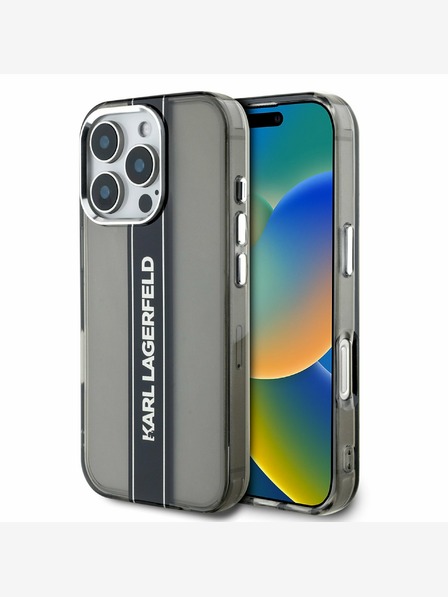 Karl Lagerfeld Karl Lagerfeld IML csíkos logós hátlapi borító iPhone 16 Pro készülékhez Fekete