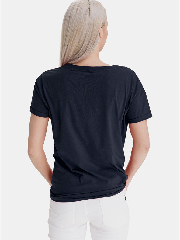 Sam 73 Sötétkék női laza póló SAM 73 mintás nyomtatással