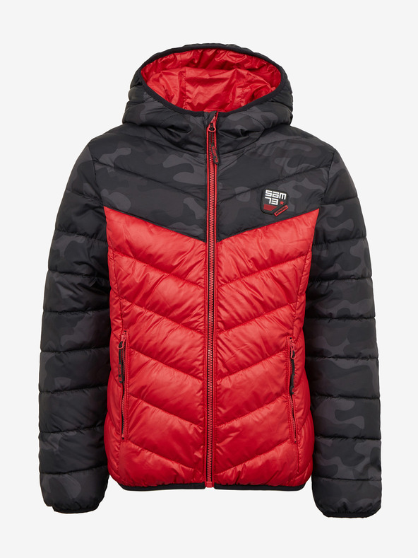 Sam 73 Fekete és piros fiú steppelt kabát kapucnival SAM 73 Jerry