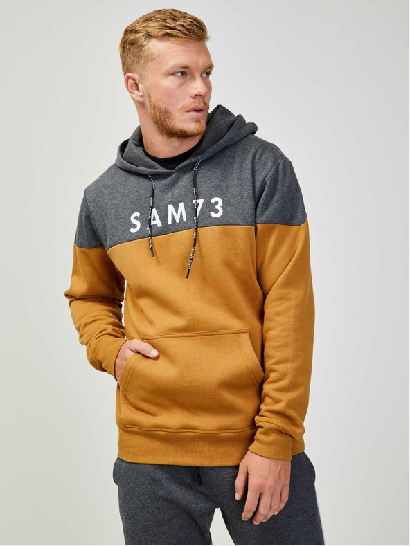 Sam 73 Szürke és barna férfi kapucnis pulóver SAM 73 Eldos