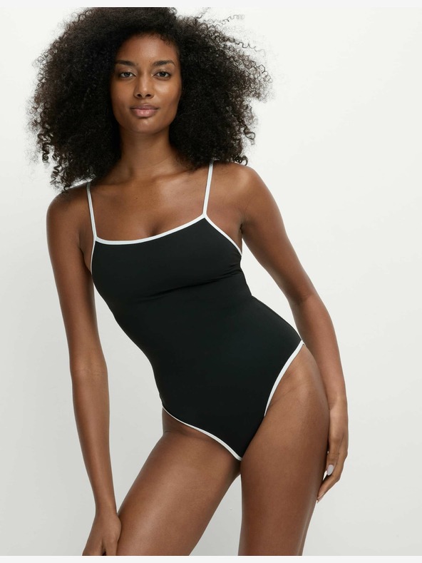 Marks & Spencer Fürdőruha kontrasztos szegéllyel és szögletes nyakkivágással Marks & Spencer black