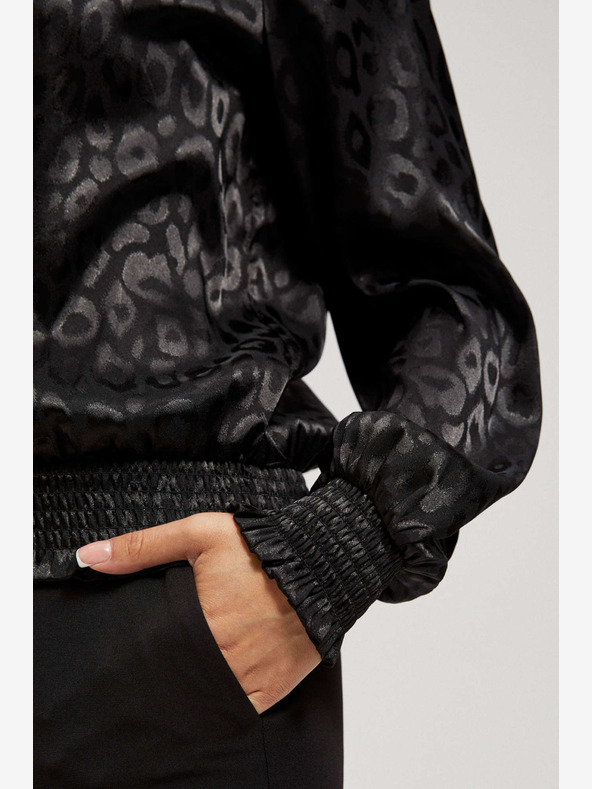 Moodo Moodo fekete póló fodros ujjakkal