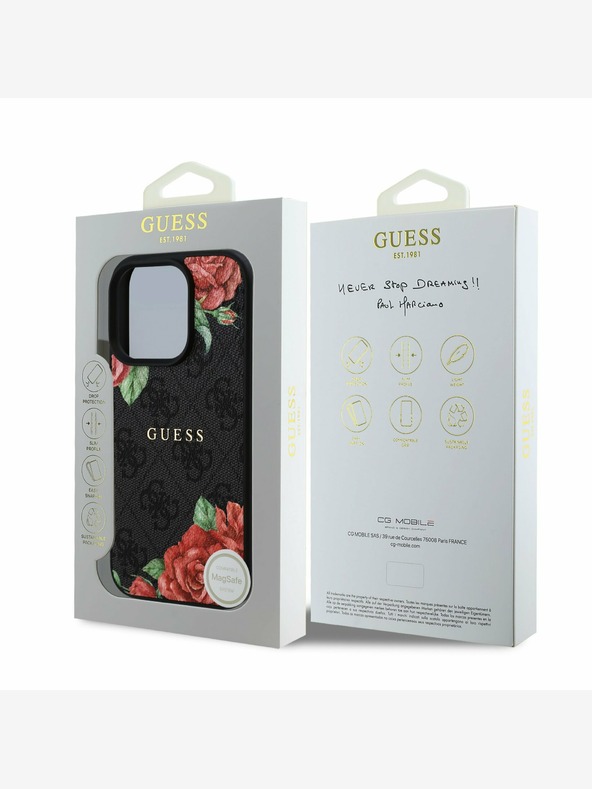 Guess Guess PU bőr 4G rózsák MagSafe hátlap iPhone 16 Pro fekete fekete