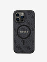 Guess Guess PU bőr 4G színes gyűrűs MagSafe hátlap iPhone 15 Pro Max-hoz Fekete