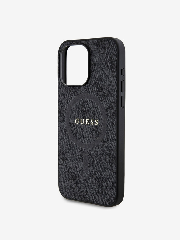 Guess Guess PU bőr 4G színes gyűrűs MagSafe hátlap iPhone 15 Pro Max-hoz Fekete