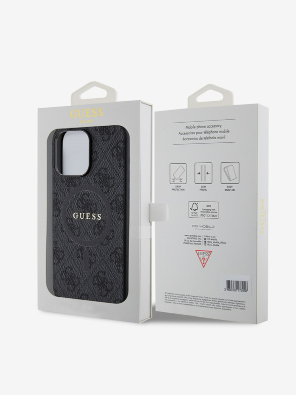 Guess Guess PU bőr 4G színes gyűrűs MagSafe hátlap iPhone 15 Pro Max-hoz Fekete