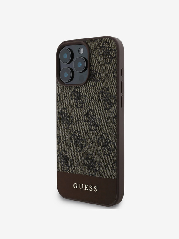 Guess Guess PU 4G csíkos csíkos hátlapi borító iPhone 16 Pro Max készülékhez Barna