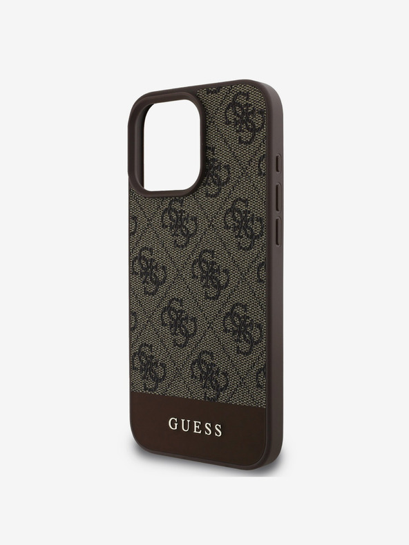 Guess Guess PU 4G csíkos csíkos hátlapi borító iPhone 16 Pro Max készülékhez Barna