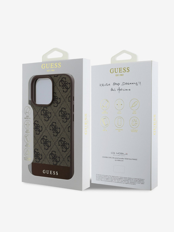 Guess Guess PU 4G csíkos csíkos hátlapi borító iPhone 16 Pro Max készülékhez Barna