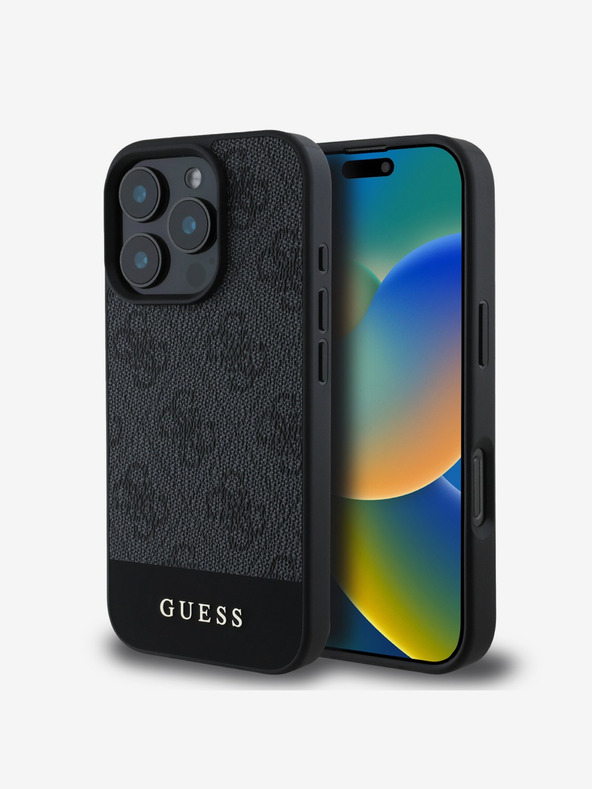 Guess Guess PU 4G csíkos csíkos hátlap iPhone 16 Pro Max készülékhez Szürke