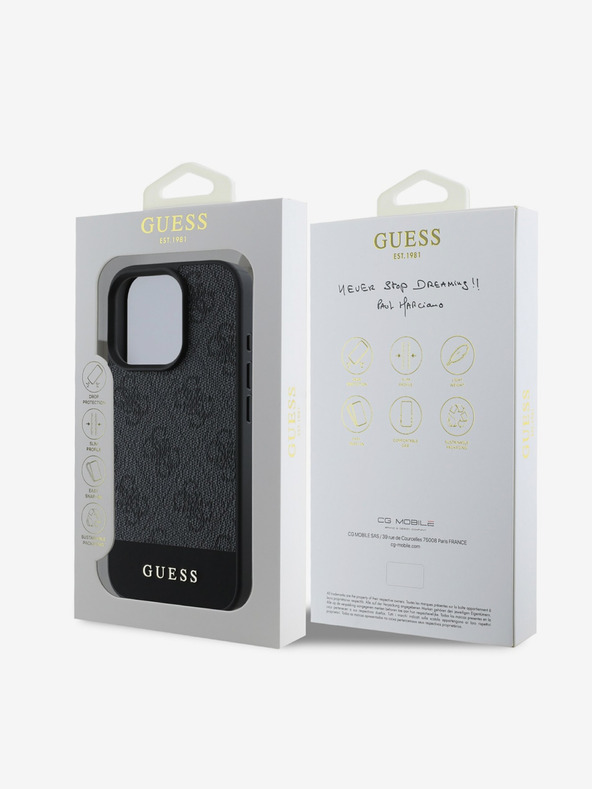 Guess Guess PU 4G csíkos csíkos hátlap iPhone 16 Pro Max készülékhez Szürke