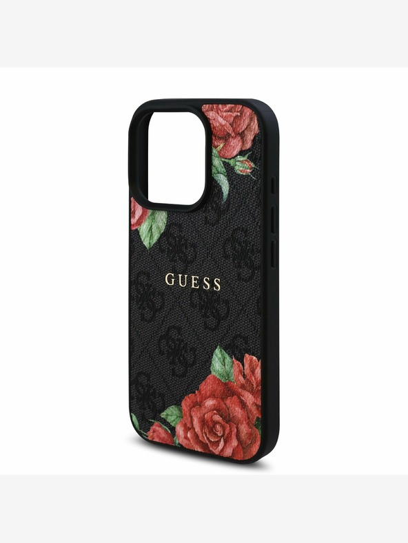 Guess Guess PU bőr 4G rózsák MagSafe hátlap iPhone 16 Pro Max-hoz Fekete