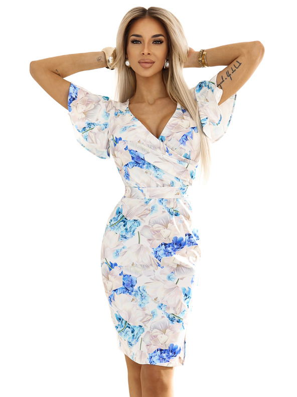 numoco Numoco ruha ceruza nyakkivágással, ujjakkal és övvel