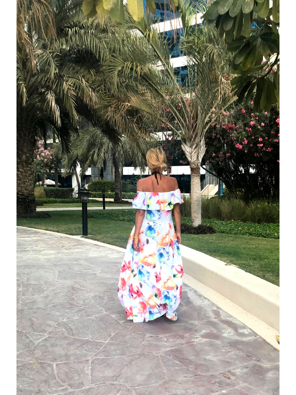 numoco Hosszú nyári ruha övvel - színes virágmintás Numoco