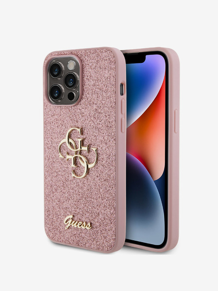 Guess Guess PU fix csillogó 4G fém logós hátlap iPhone 15 Pro Max készülékhez Rózsaszínű