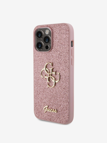 Guess Guess PU fix csillogó 4G fém logós hátlap iPhone 15 Pro Max készülékhez Rózsaszínű