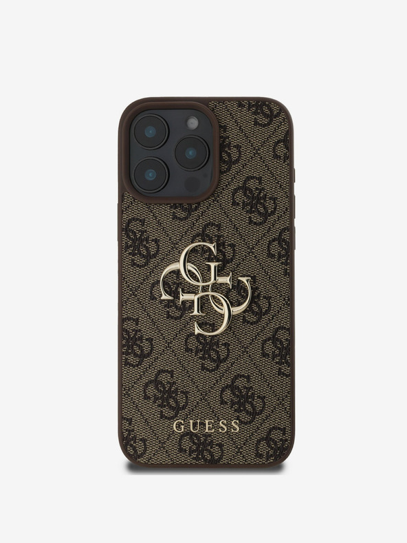 Guess Guess PU 4G fémlogós fém hátlap iPhone 16 Pro Max-hoz Barna