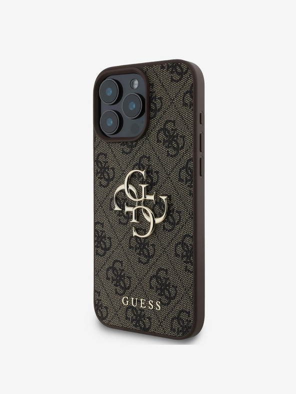 Guess Guess PU 4G fémlogós fém hátlap iPhone 16 Pro Max-hoz Barna