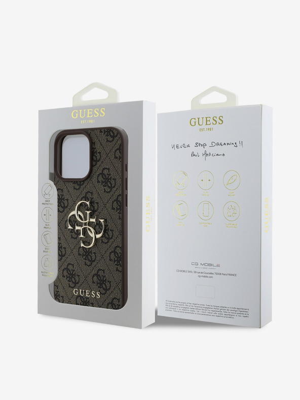 Guess Guess PU 4G fémlogós fém hátlap iPhone 16 Pro Max-hoz Barna