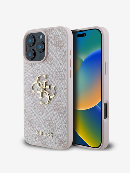Guess Guess PU 4G fém logós hátlap iPhone 16 Pro készülékhez Rózsaszínű