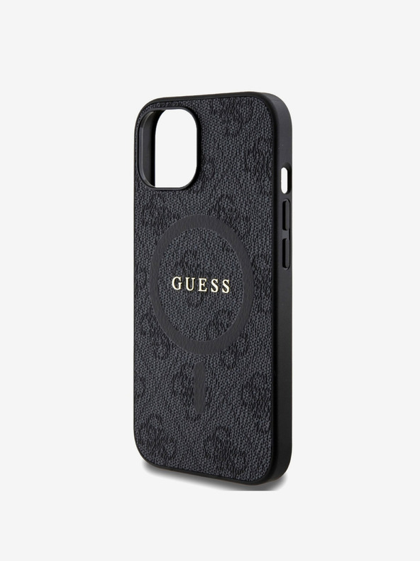 Guess Guess PU bőr 4G színes gyűrűs MagSafe hátlap iPhone 15-hez Fekete