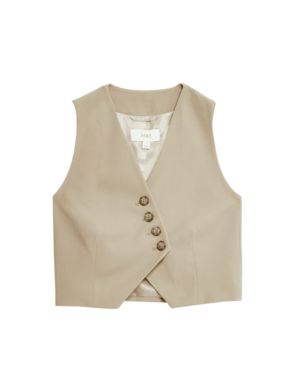 Marks & Spencer Aszimmetrikus mellény, karcsúsított szabású Marks & Spencer bézs színű