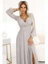 numoco NELA fényes hosszú ruha, hosszú ujjakkal és lábszárrésszel Numoco