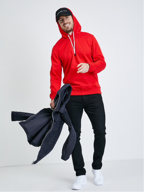 Ombre Clothing Piros férfi alapvető kapucnis pulóver Ombre ruházat