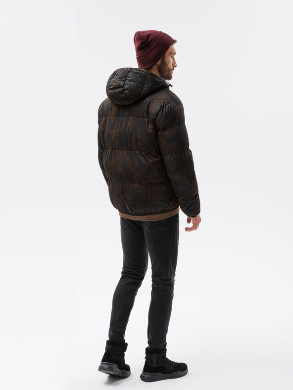 Ombre Clothing Barna és fekete férfi mintás steppelt télikabát C529