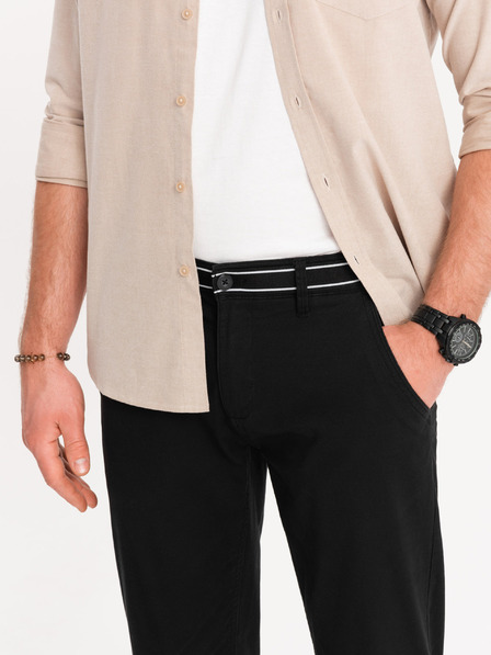 Ombre Clothing Fekete férfi chino nadrág dekoratív övvel Ombre ruházat