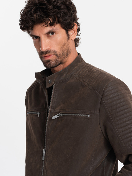Ombre Clothing Férfi retro motoros dzseki állógallérral Ombre Clothing V1 OM-JAFL-0197 OM-JAFL-0197