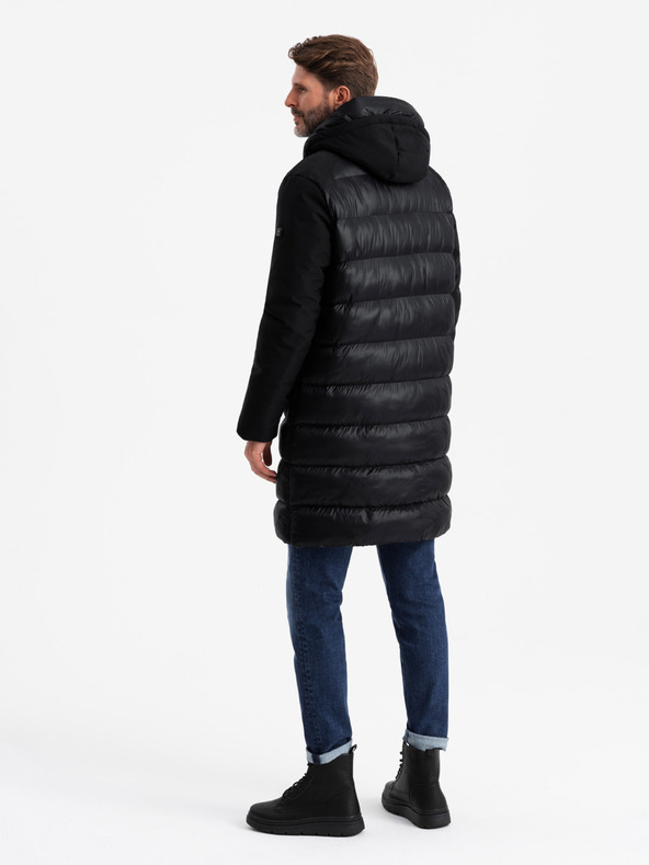 Ombre Clothing Férfi steppelt hosszú kabát nagy zsebekkel Ombre Ruházat