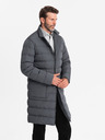 Ombre Clothing Férfi hosszú steppelt kabát hajtókával és béléssel grafit Ombre ruházat Ombre Clothing