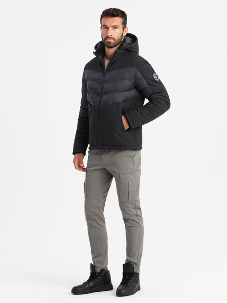 Ombre Clothing Férfi magas gallérú steppelt kombinált dzseki fekete Ombre Clothing