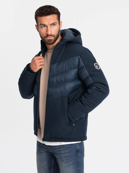 Ombre Clothing Férfi steppelt kombinált magas galléros dzseki sötétkék Ombre ruházat