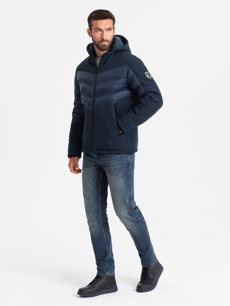 Ombre Clothing Férfi steppelt kombinált magas galléros dzseki sötétkék Ombre ruházat