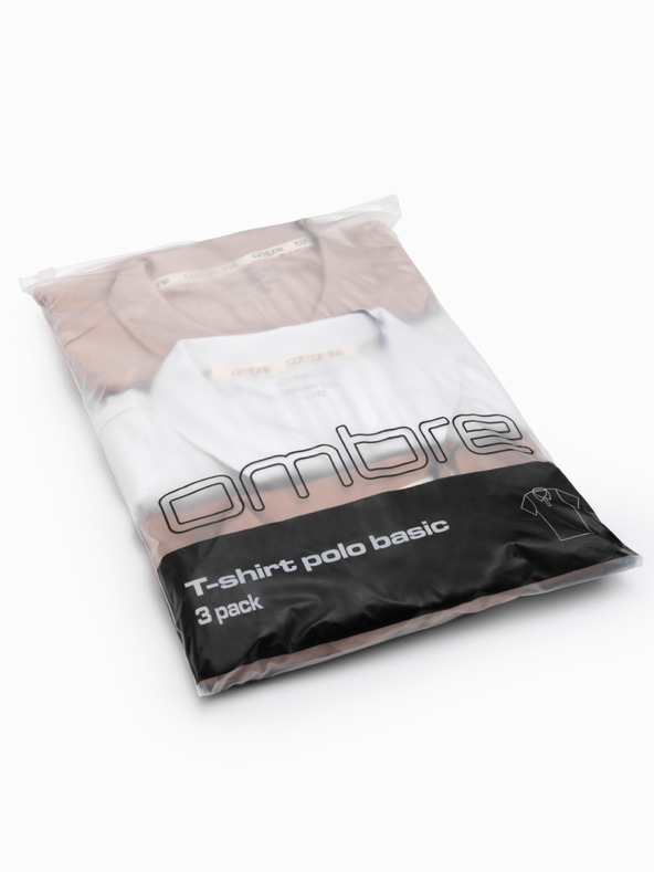 Ombre Clothing Férfi pamut pólóing BASIC - fehér/fehér/világosbarna V6 OM-POBS-0133 Ombre Ruházat