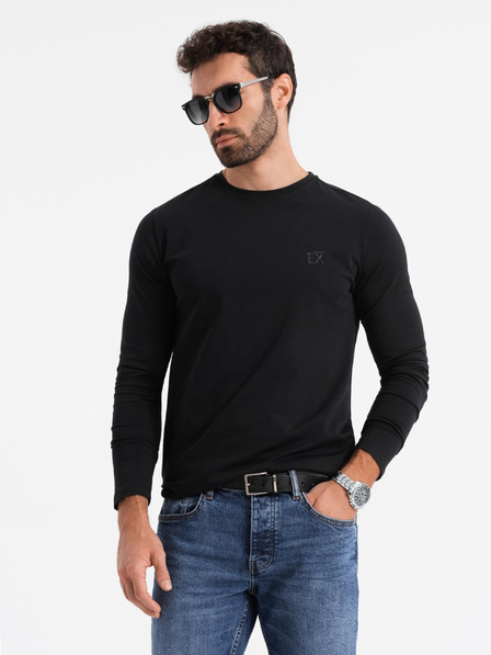 Ombre Clothing Férfi hosszú ujjú, V-nyakú SLIM FIT póló elasztánnal és fekete nyomtatással Ombre Ruházat Ombre Ruházat