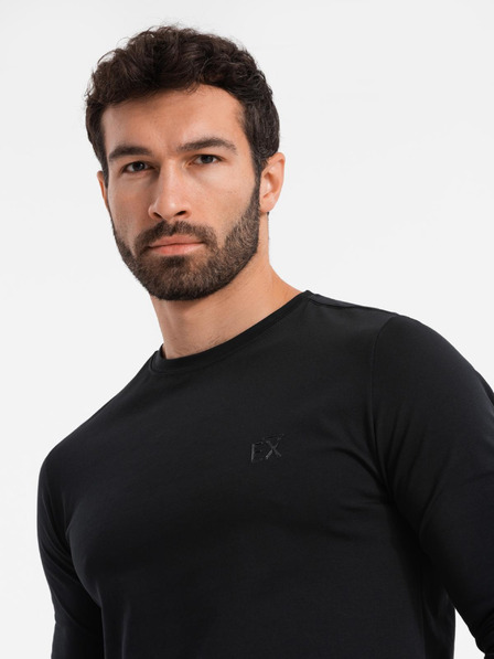 Ombre Clothing Férfi hosszú ujjú, V-nyakú SLIM FIT póló elasztánnal és fekete nyomtatással Ombre Ruházat Ombre Ruházat