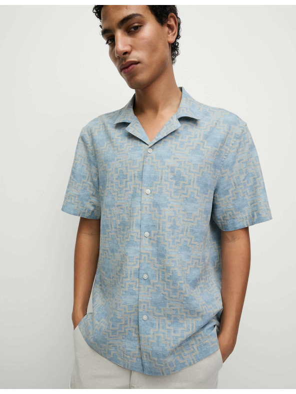 Marks & Spencer Rövid ujjú len keverék ing geometriai mintával Marks & Spencer kék