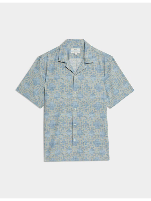 Marks & Spencer Rövid ujjú len keverék ing geometriai mintával Marks & Spencer kék