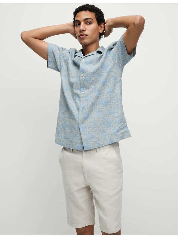 Marks & Spencer Rövid ujjú len keverék ing geometriai mintával Marks & Spencer kék