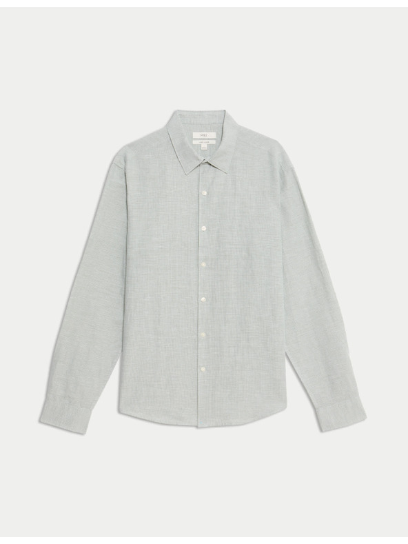 Marks & Spencer Pepita mintás ing len és pamut keverékből Marks & Spencer zöld