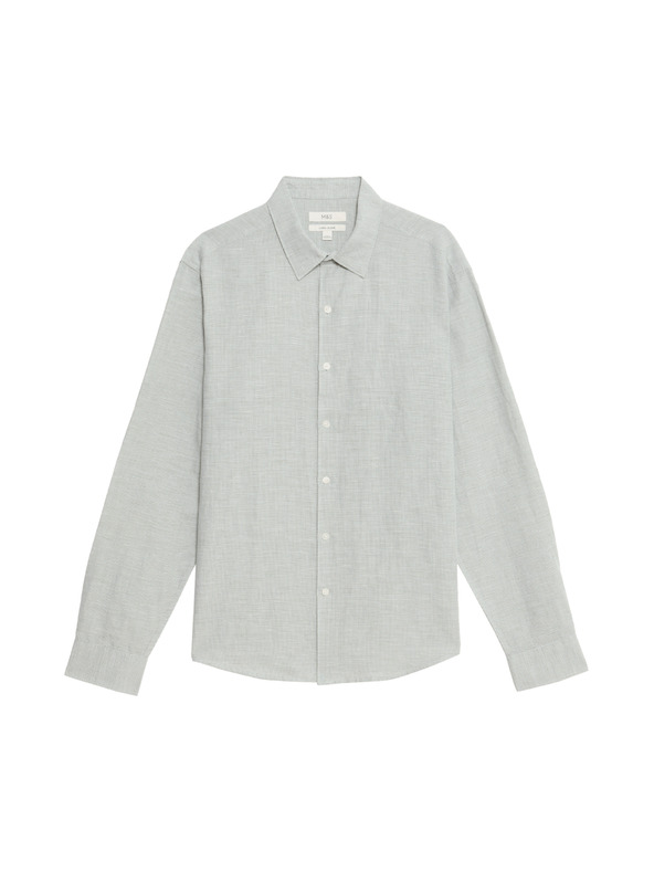 Marks & Spencer Pepita mintás ing len és pamut keverékből Marks & Spencer zöld