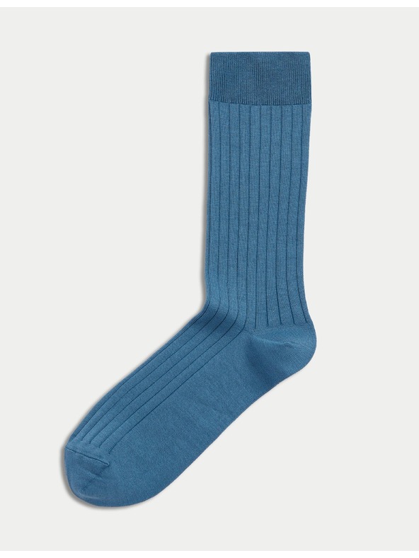 Marks & Spencer 1 pár bordázott zokni, magas egyiptomi pamuttartalommal Marks & Spencer kék