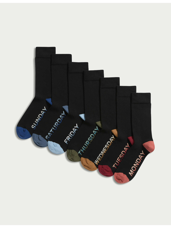 Marks & Spencer 7 pár Cool & Fresh™ magas pamutszövetből készült zokni Marks & Spencer fekete