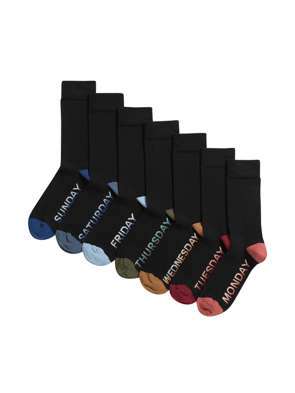 Marks & Spencer 7 pár Cool & Fresh™ magas pamutszövetből készült zokni Marks & Spencer fekete