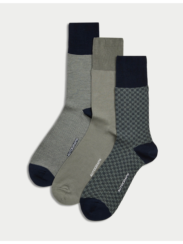 Marks & Spencer 3 páros különböző kivitelű zokni, magas mercerizált pamuttartalommal, Marks & Spencer zöld