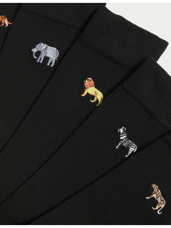 Marks & Spencer 5 páras Cool & Fresh™ zokni magas pamuttartalommal, szafari mintával, Marks & Spencer fekete